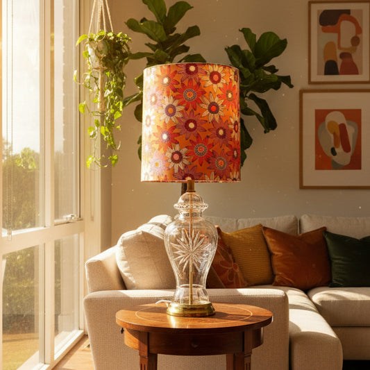 Decorative lamp with a colorful floral shade