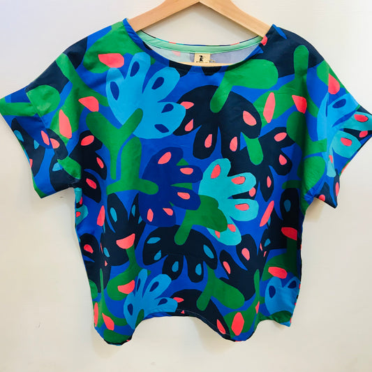 Handmade Women’s Box Top - Bright Abstract Flowers (S/M)