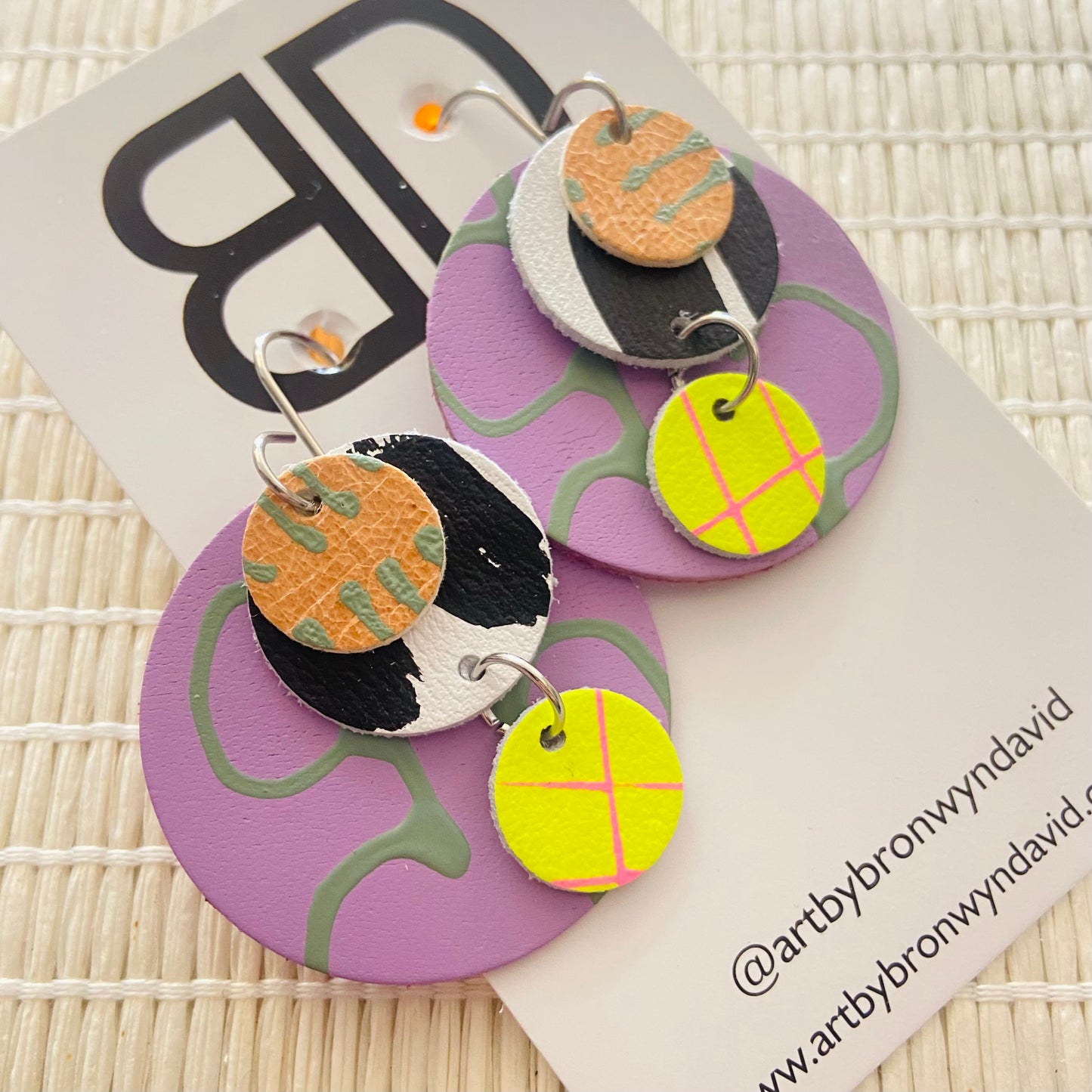 Hand painted leather bold statement earrings - The Little Buddy