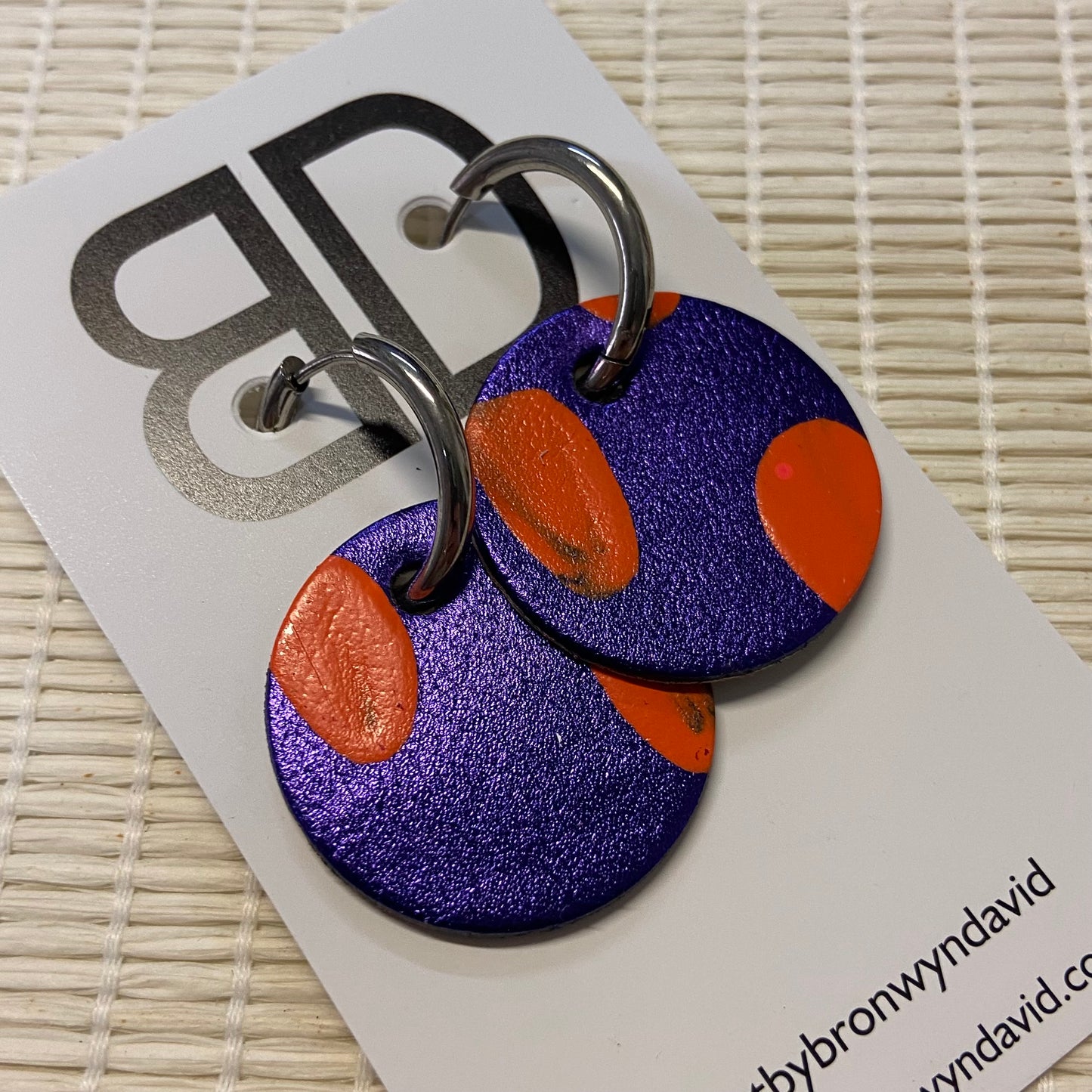 Hand painted leather bold statement earrings - Reversible Huggie Spheres