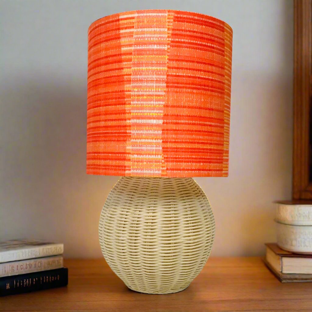 Custom Lamp Shade only - Mid Mod Lines Red Coral Orange