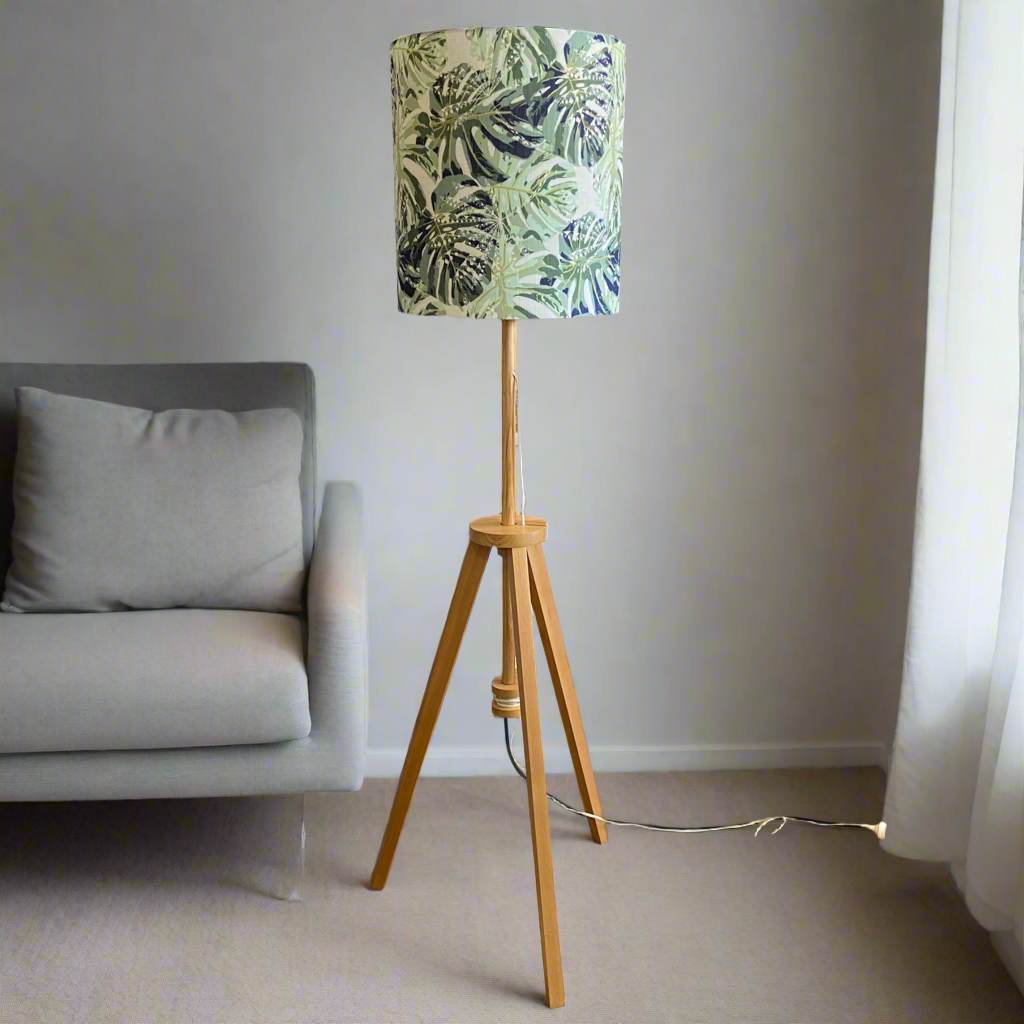 Adjustable Tripod Floor Lamp with Monstera Mist Shade