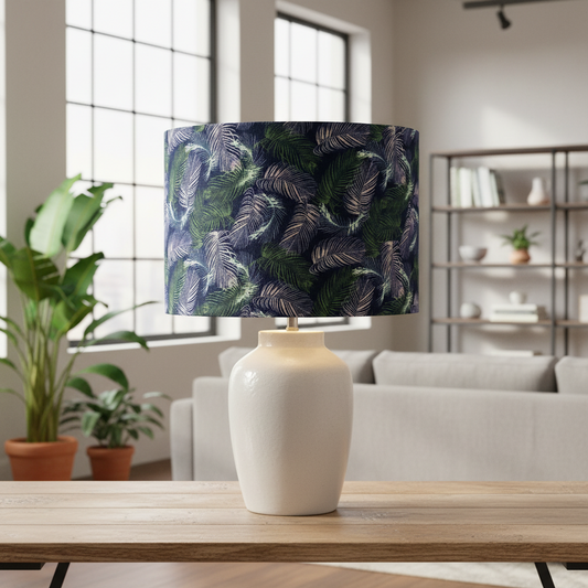 Custom Lamp Shade only - Feathery Leaves on Navy