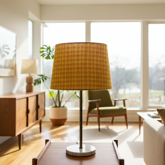 Textured fabric with brown and yellow checkered pattern