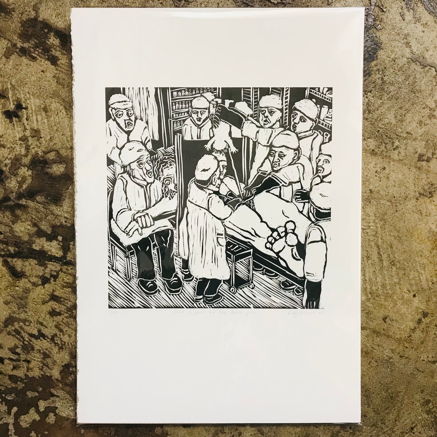 Hand printed original linocut - NOT PART OF THE BIRTH PLAN (unframed)
