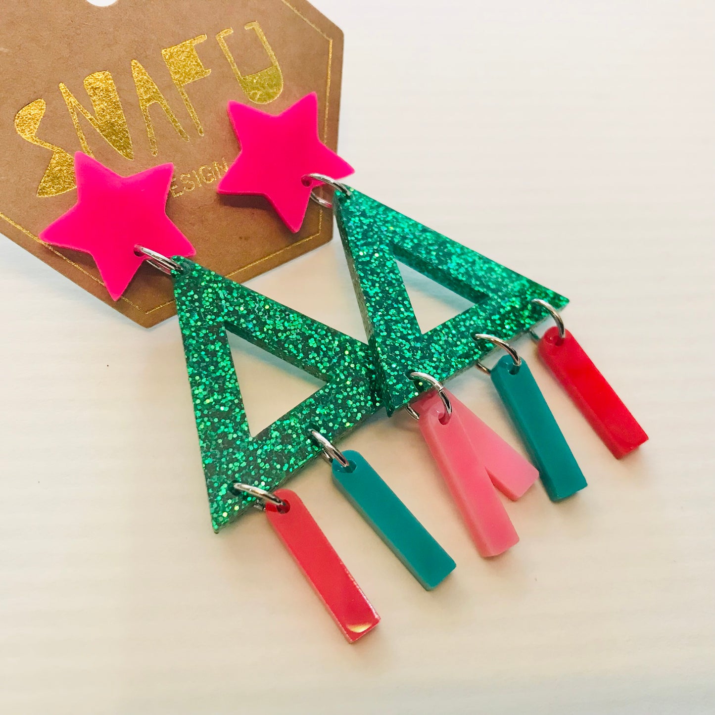 Christmas Open Tree Tassel Stud Earrings