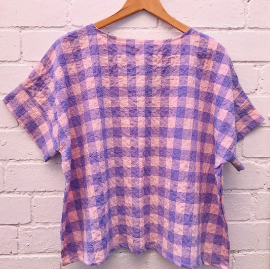 Handmade Women’s Box Top - Pink Purple Gingham (S/M)