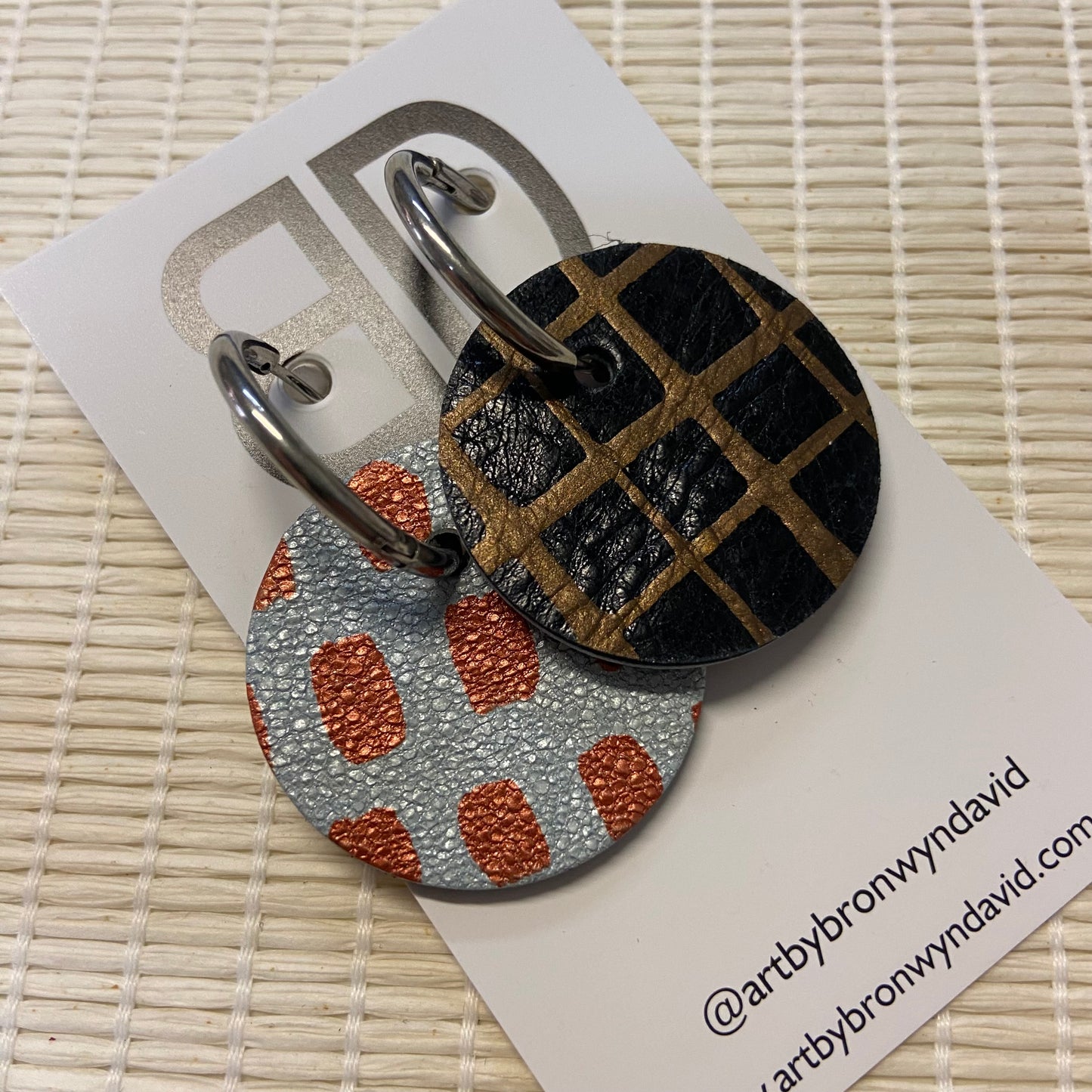 Hand painted leather bold statement earrings - Reversible Huggie Spheres