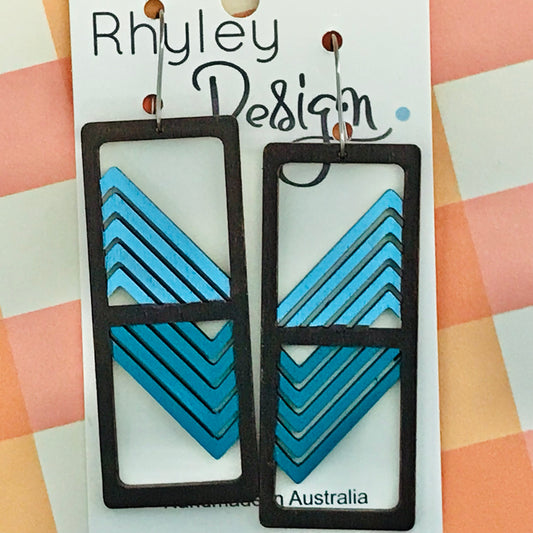 Wooden Rectangle Grid Statement Earrings