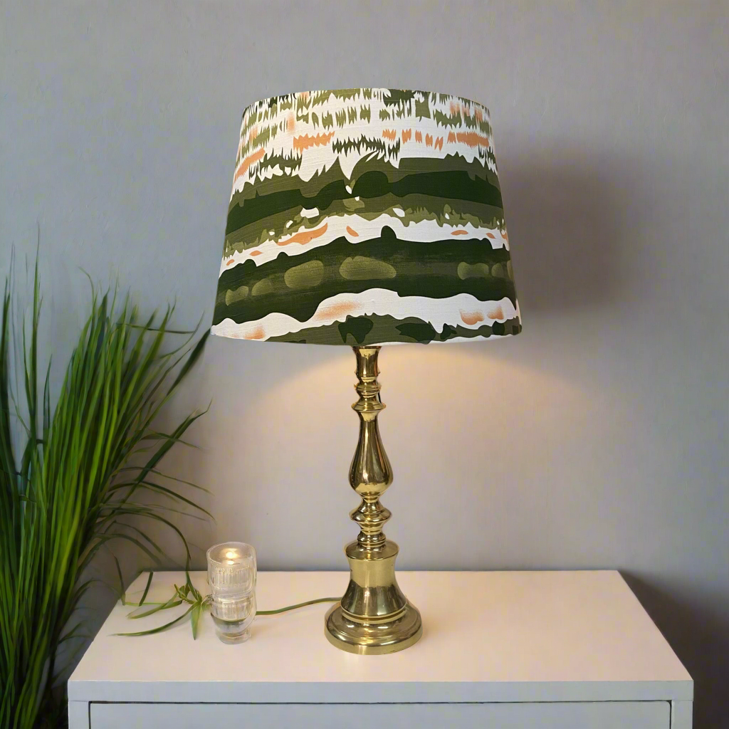 Brass Candelabra Style table lamp with Woodland Echo Shade