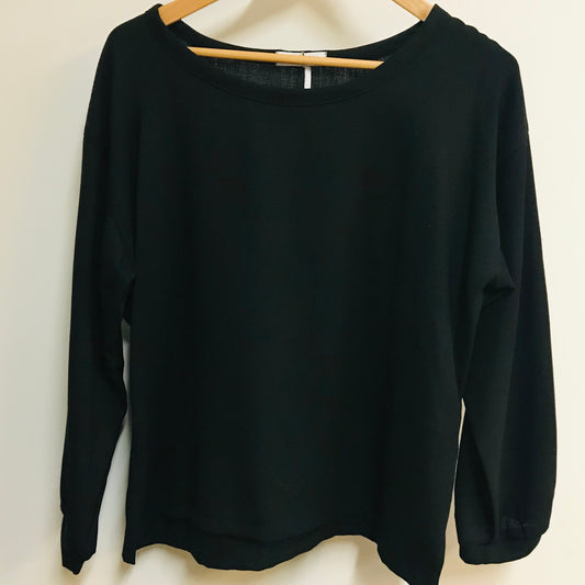 Women's Handmade Long Sleeve Gather Top - Black Wool Crepe