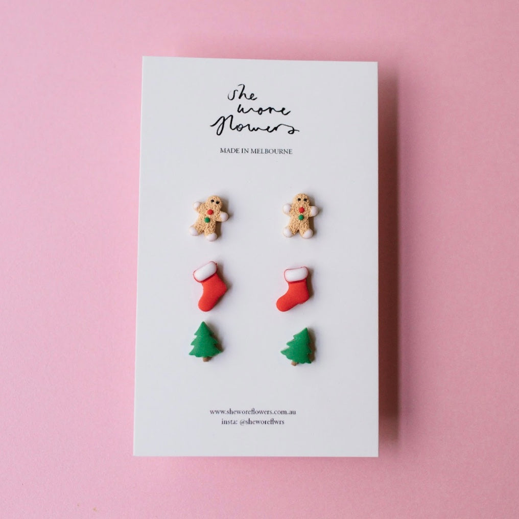 Christmas Polymer Clay Earrings - Triple Stud Packs