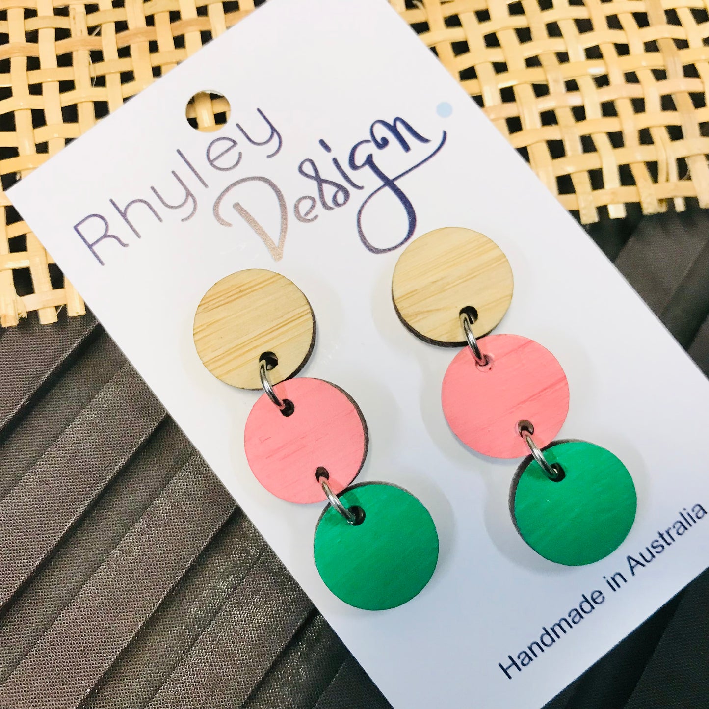 Hand Painted Triple Disc Bamboo Rod Earrings