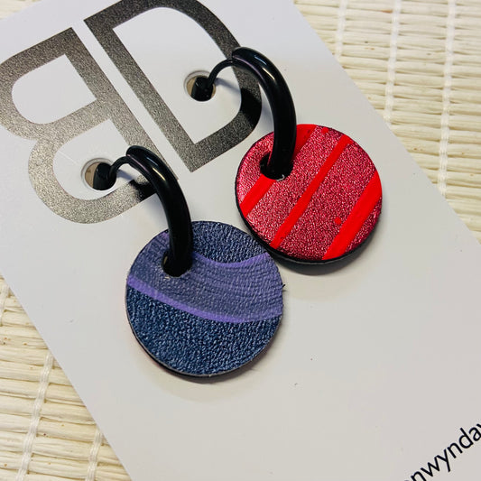 Hand painted leather bold statement earrings - Reversible Huggie Spheres
