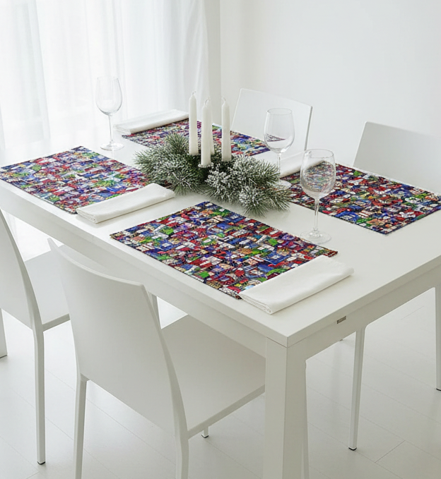 Reversible Christmas Placemats - Christmas Elfs with Blue on Reverse (set of 4)