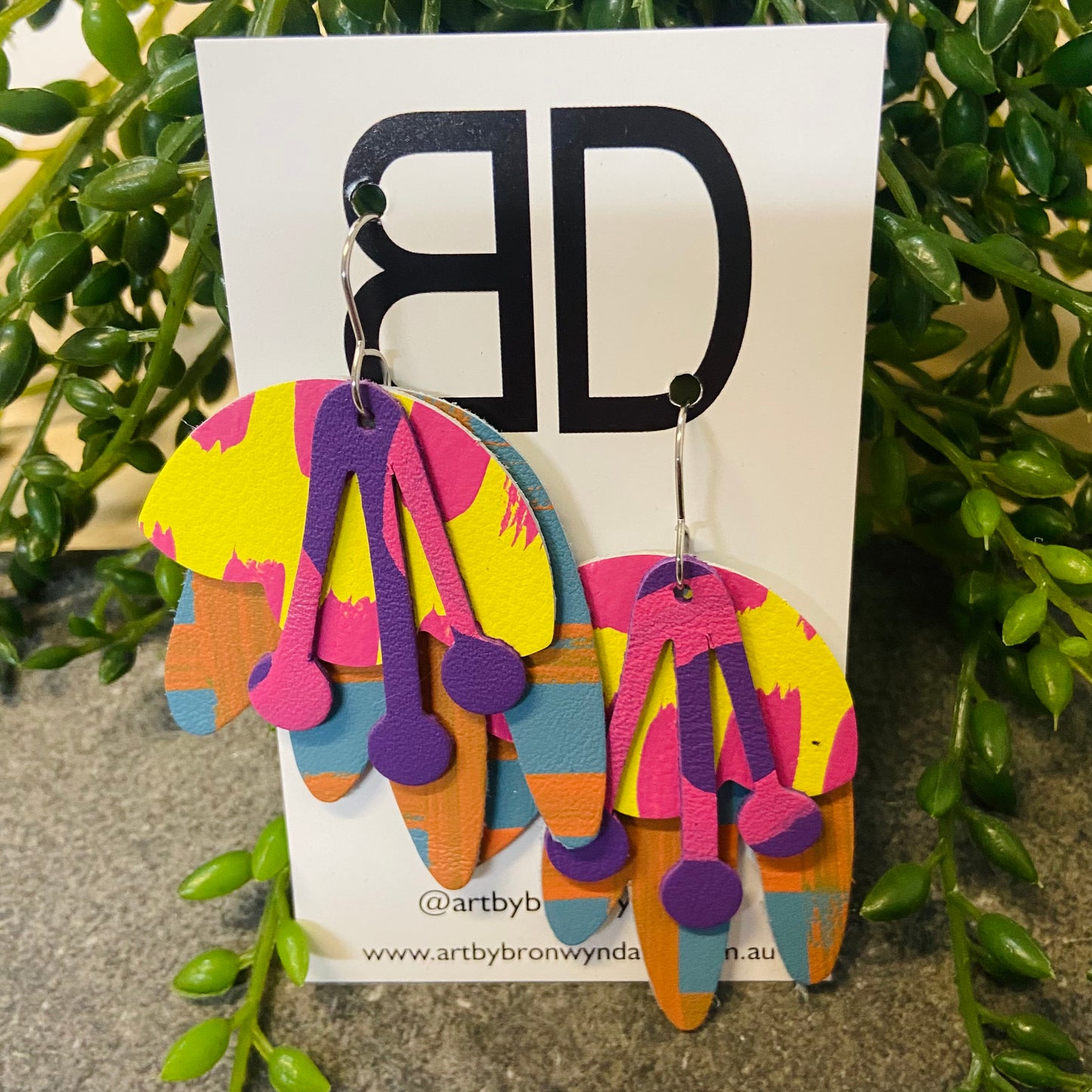 Handmade Painted Leather Earrings - The Layered Gumnut