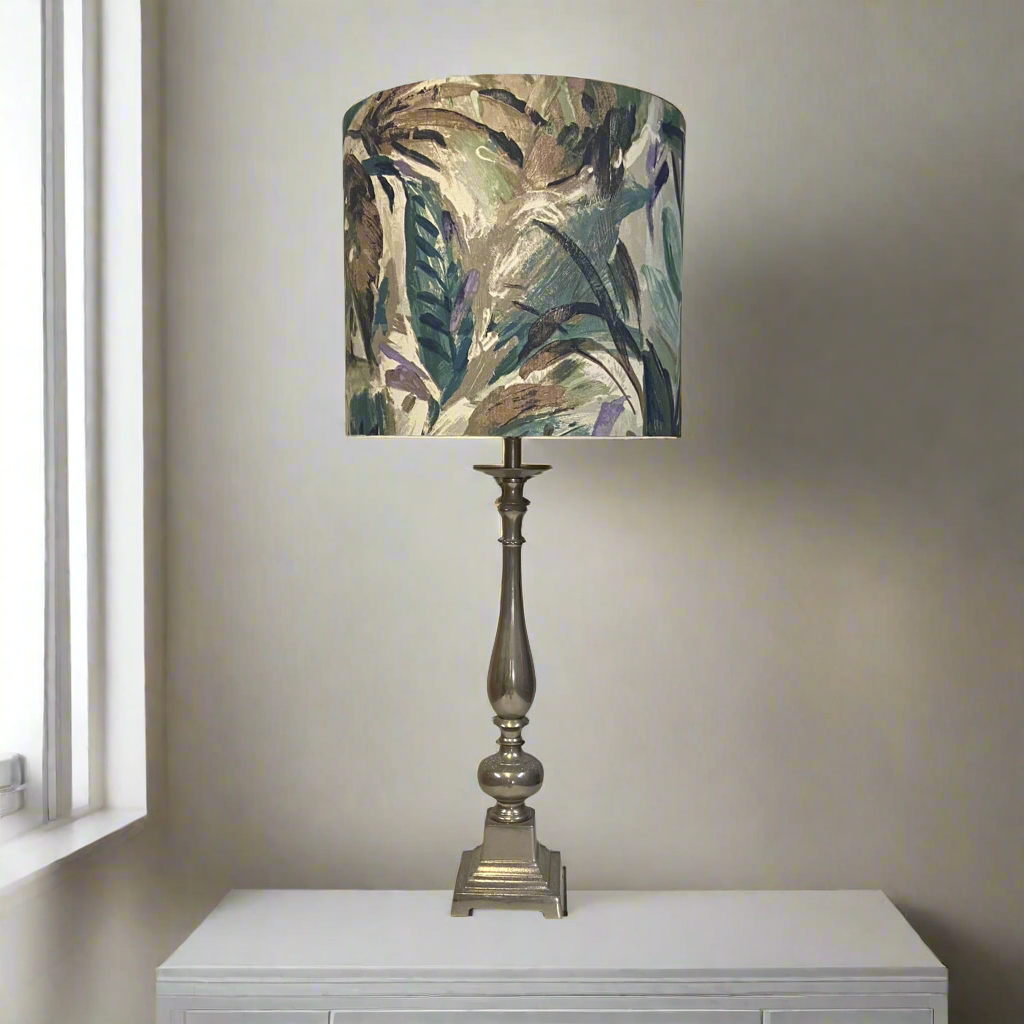 Ornate Pewter Finished Table Lamp with Deep Waterwash Shade