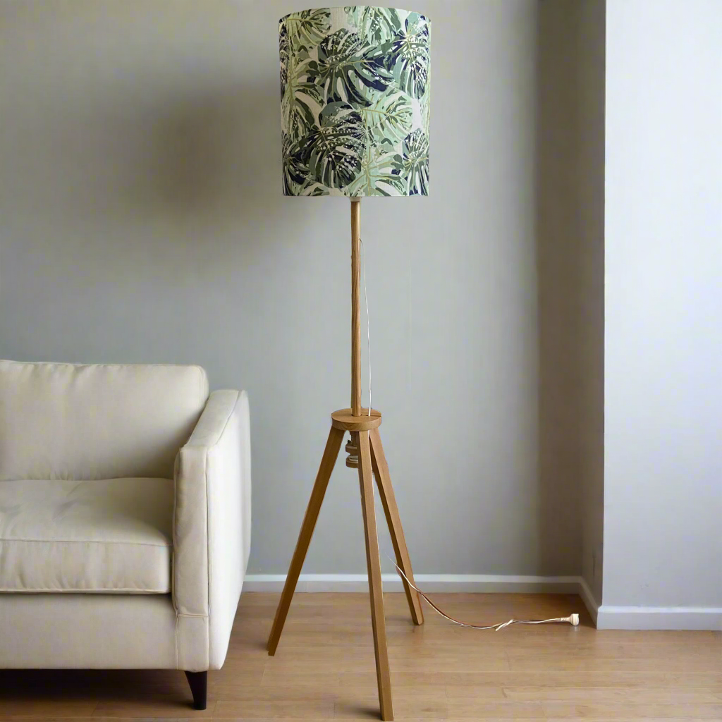 Adjustable Tripod Floor Lamp with Monstera Mist Shade