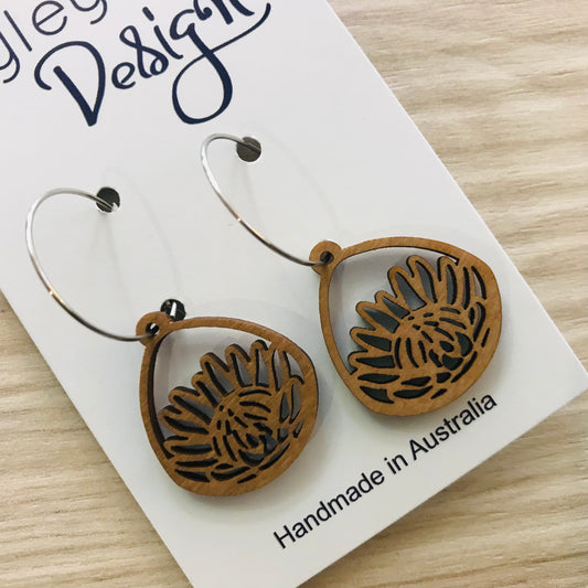 Protea Bloom Hand-painted Wood Earrings