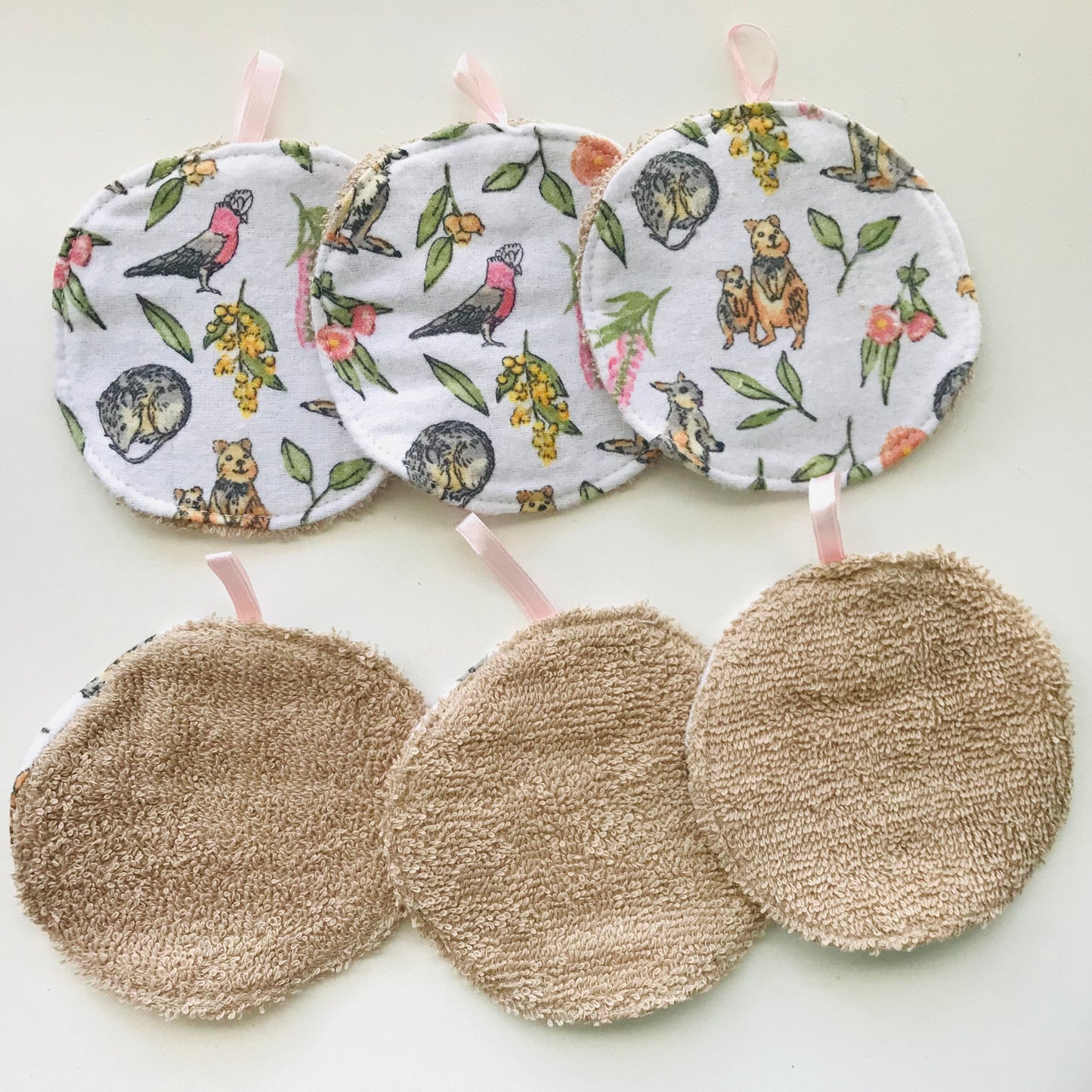No Waste Reusable Make-up Remover Pads Wipes - flannel / towelling (set of 6)