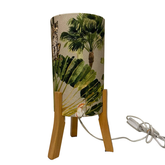 Timber Tri Legged Table Lamp with Native Palms Shade