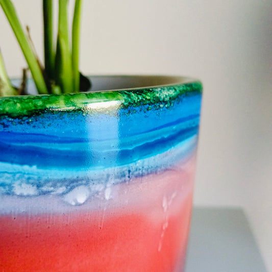 Alcohol Ink planter pot with tray - POT #34