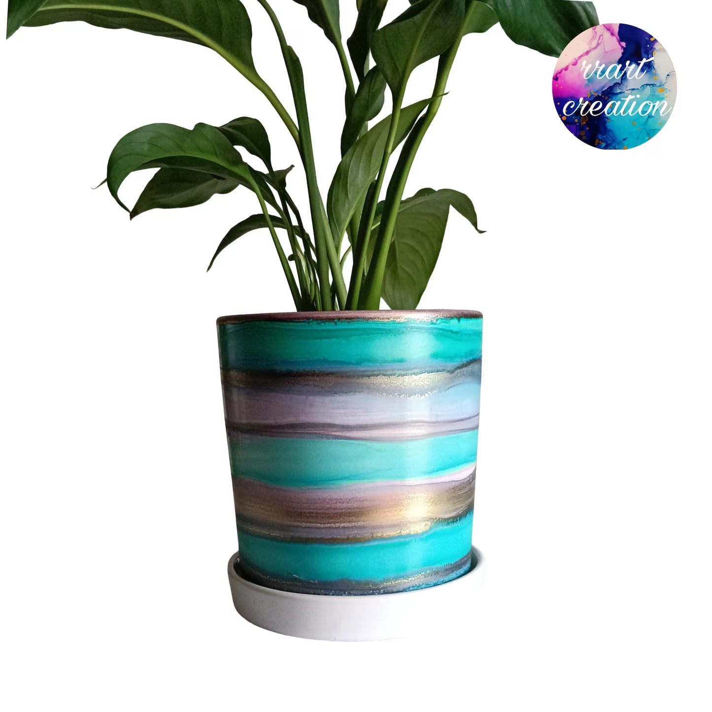 Alcohol Ink planter pot with tray - POT #4