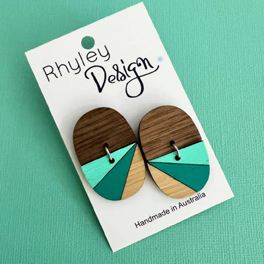 Painted Geometric Wood Statement Stud Earrings