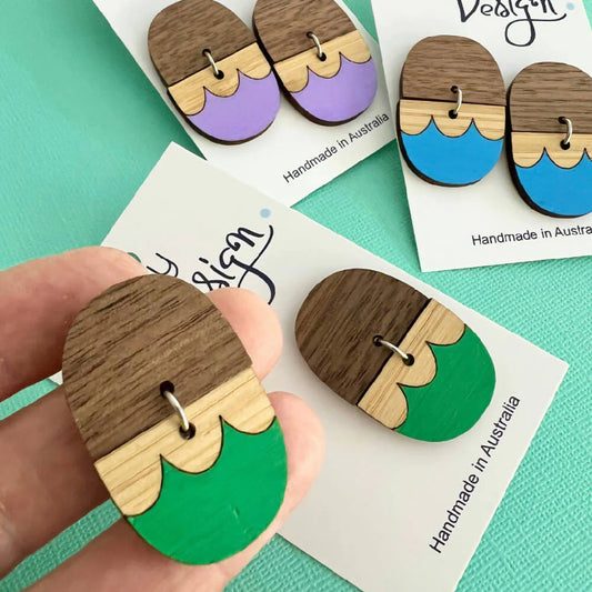 Painted Wood Statement Stud Earrings