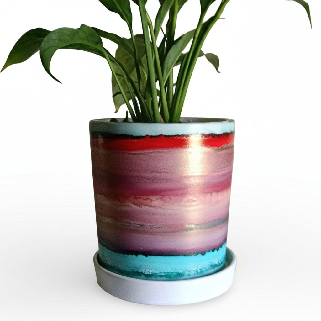 Alcohol Ink planter pot with tray - POT #5