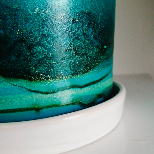 Alcohol Ink planter pot with tray - POT #22