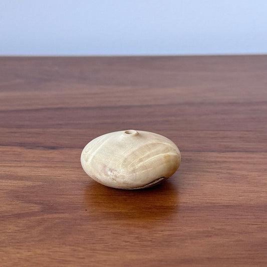 Wooden circular vase on a light blue background