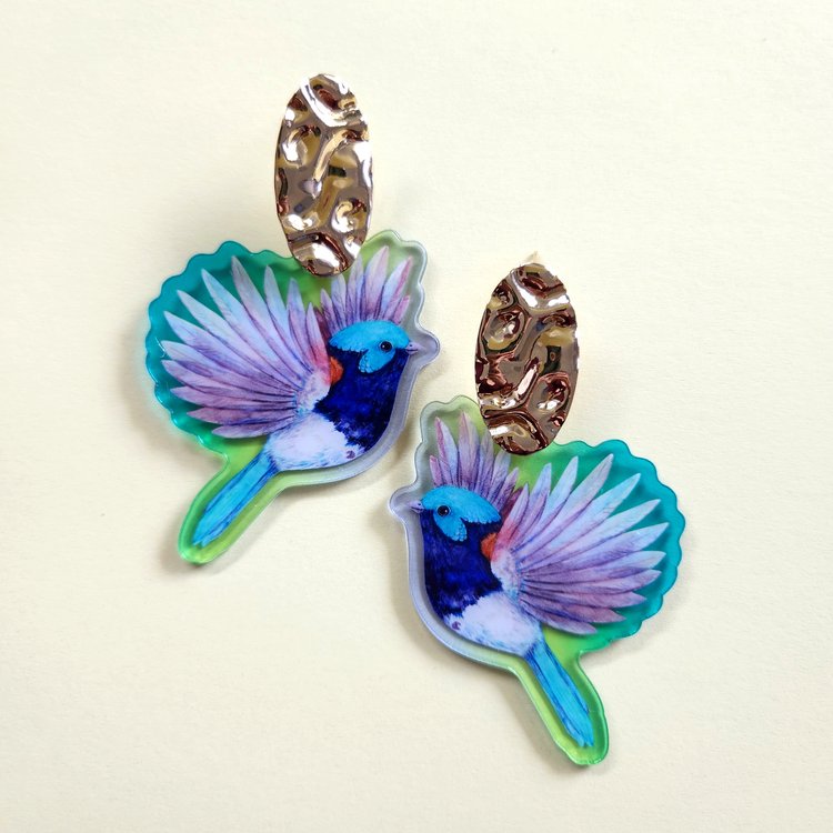 Australian Flying Fairy Wren Statement Earring Collection