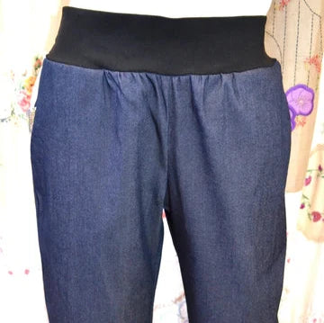Women's Handmade Band Pants - Stretch Dark Denim