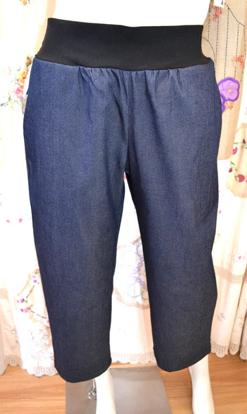 Women's Handmade Band Pants - Stretch Dark Denim