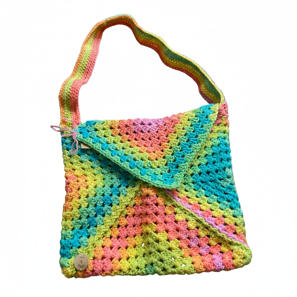 Granny Square Crochet Shoulder Bag - Neon