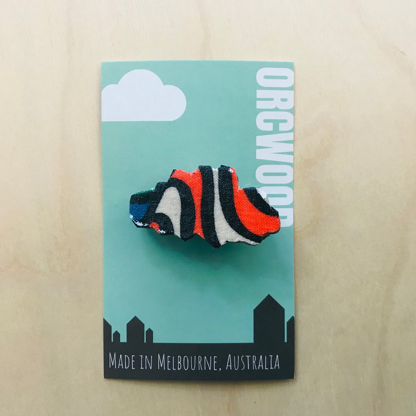 Cloud Fabric Layered Wood Brooches