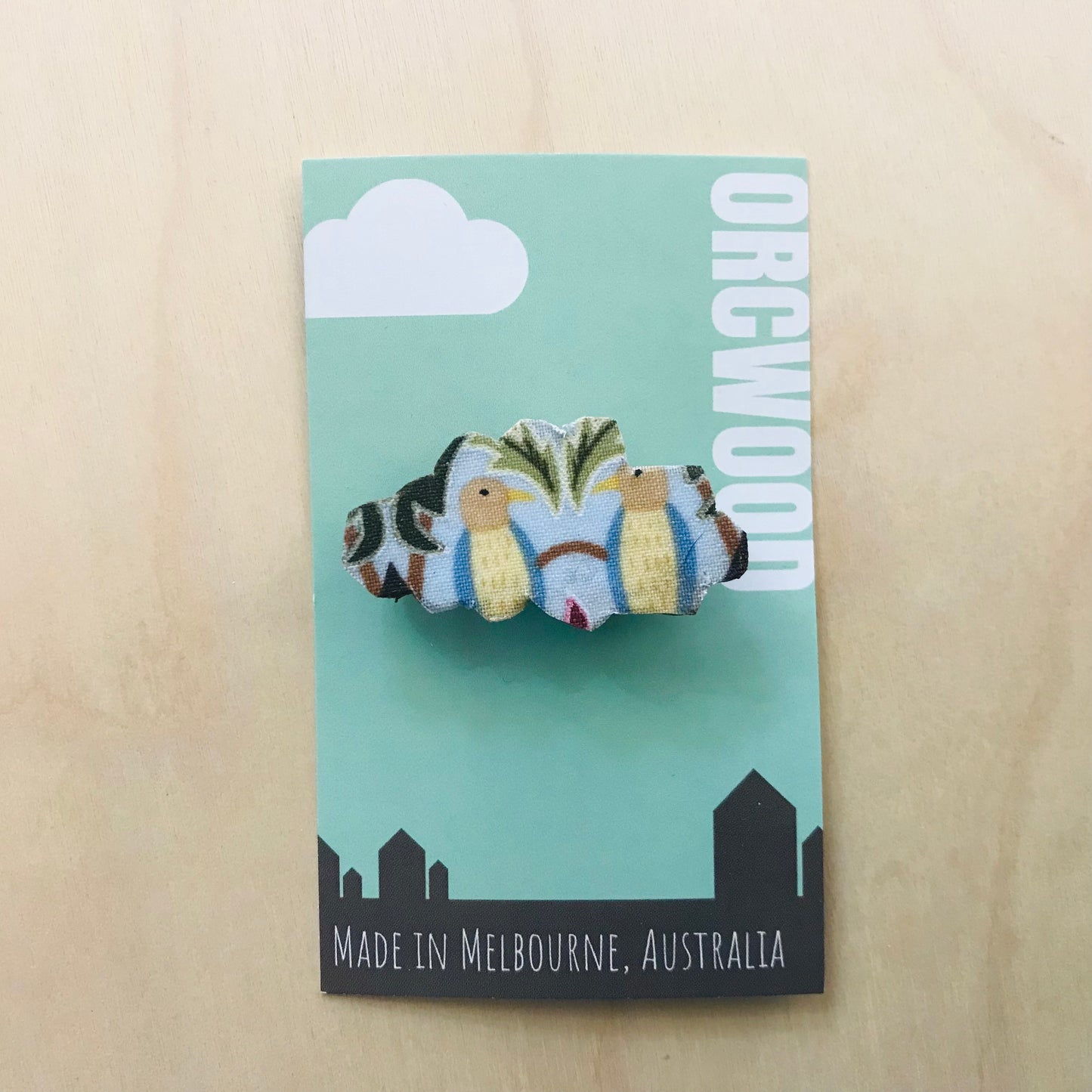 Cloud Fabric Layered Wood Brooches