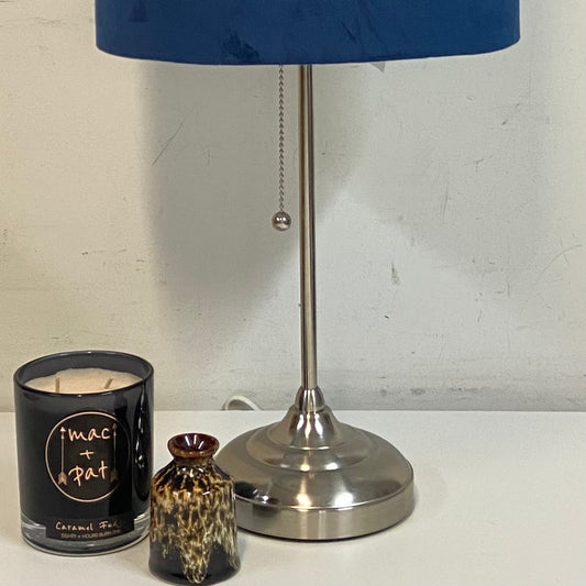 Chrome Pull Cord Lamp with Navy Velvet Shade
