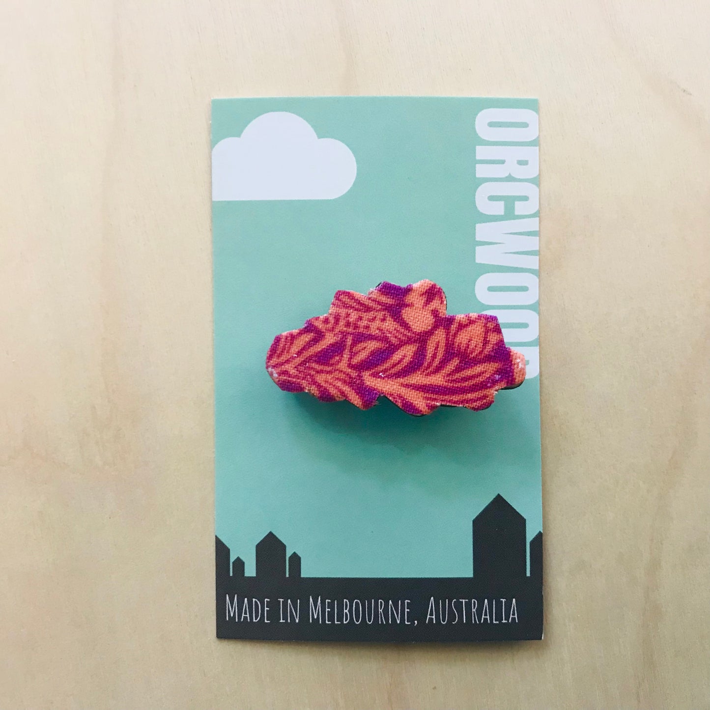 Cloud Fabric Layered Wood Brooches