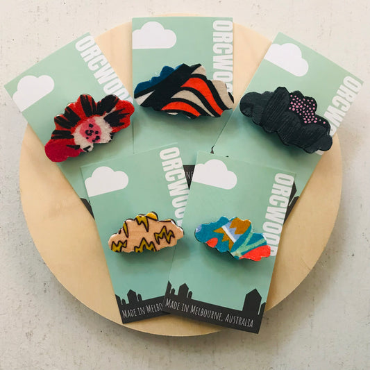 Cloud Fabric Layered Wood Brooches **ON SALE**