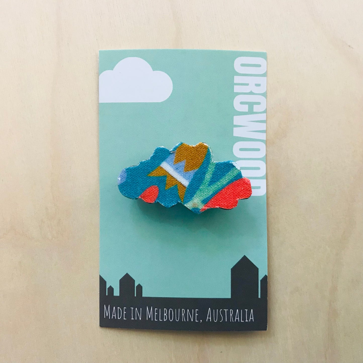 Cloud Fabric Layered Wood Brooches