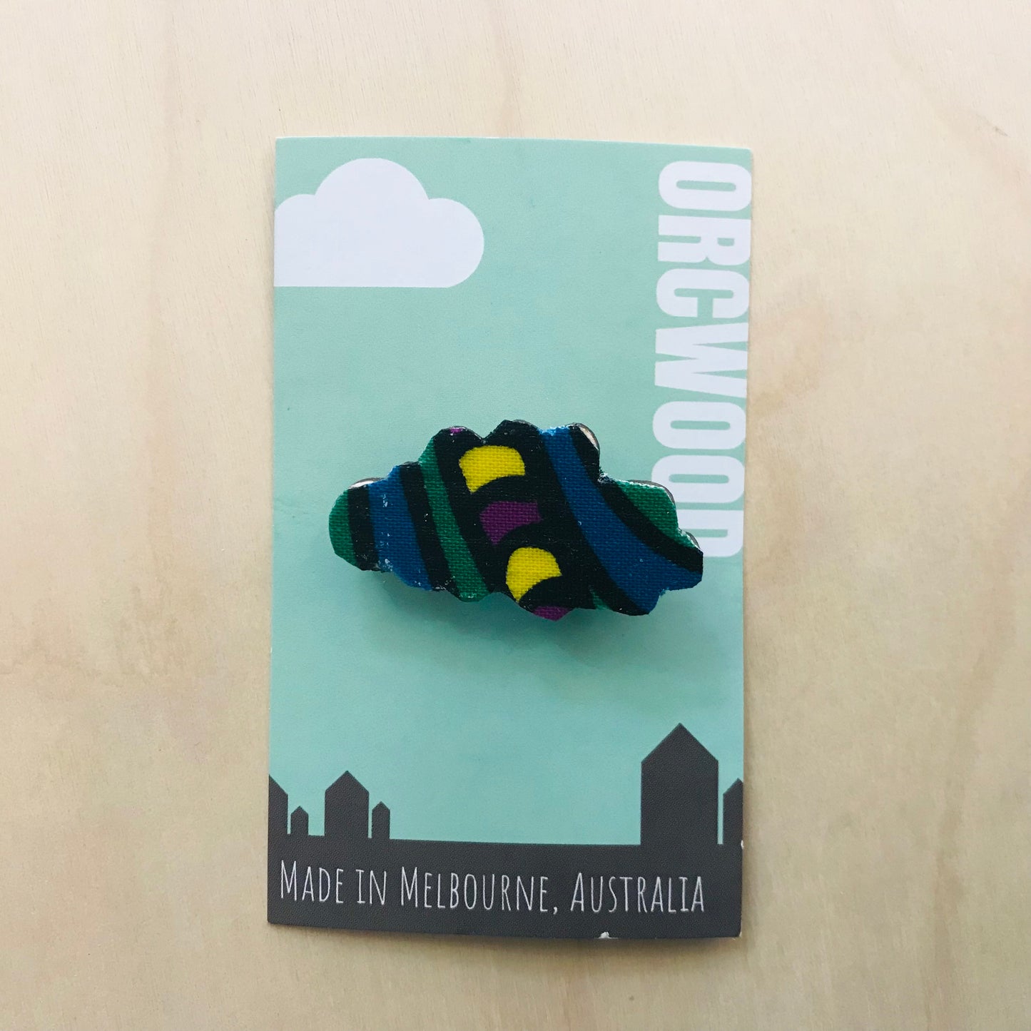 Cloud Fabric Layered Wood Brooches