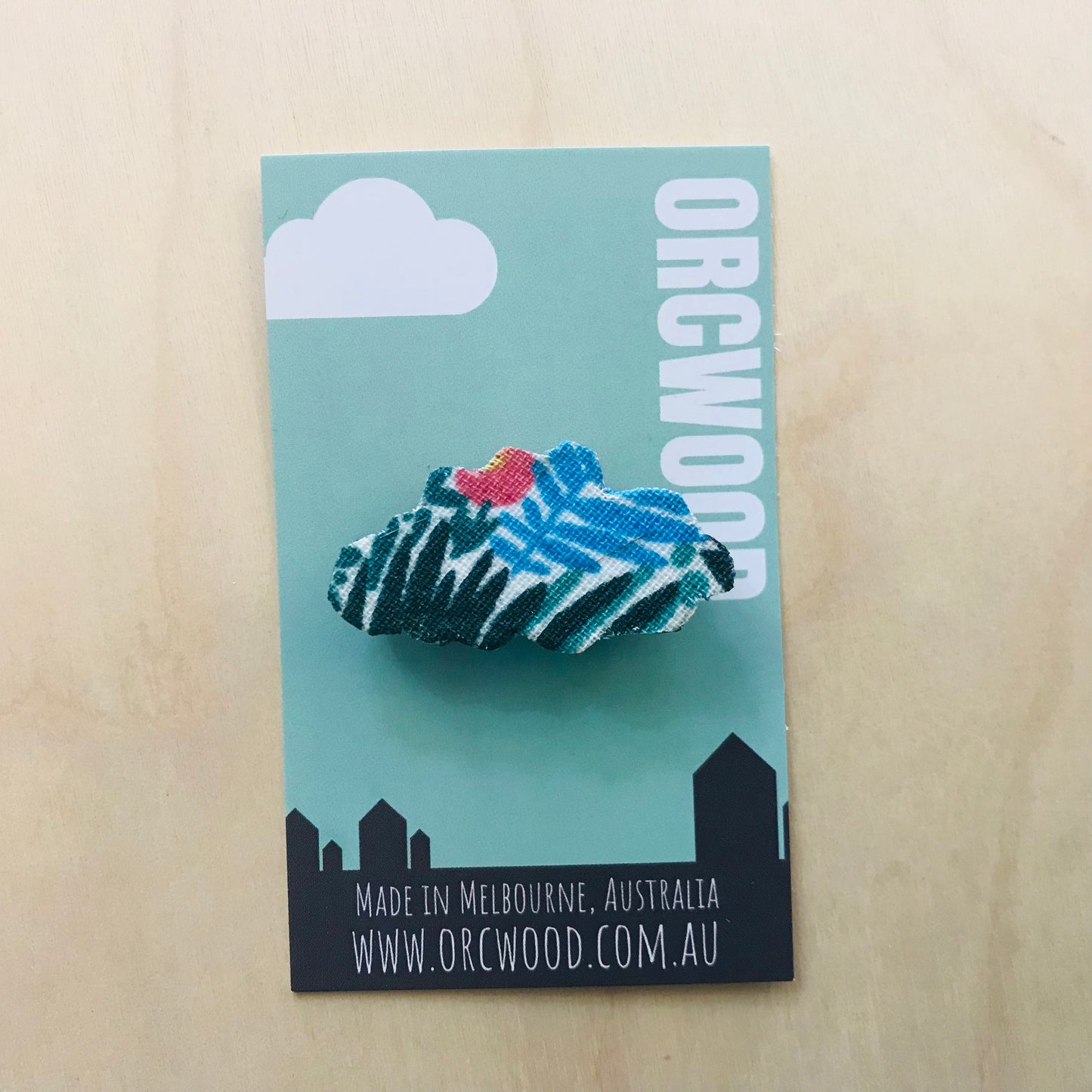 Cloud Fabric Layered Wood Brooches