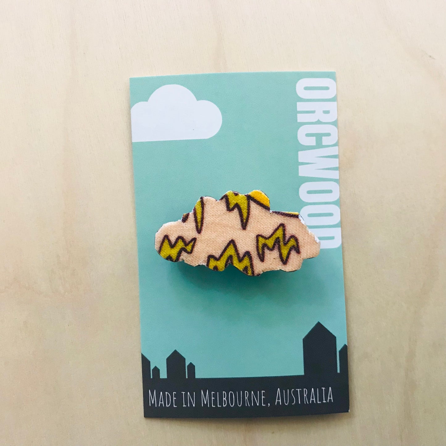 Cloud Fabric Layered Wood Brooches
