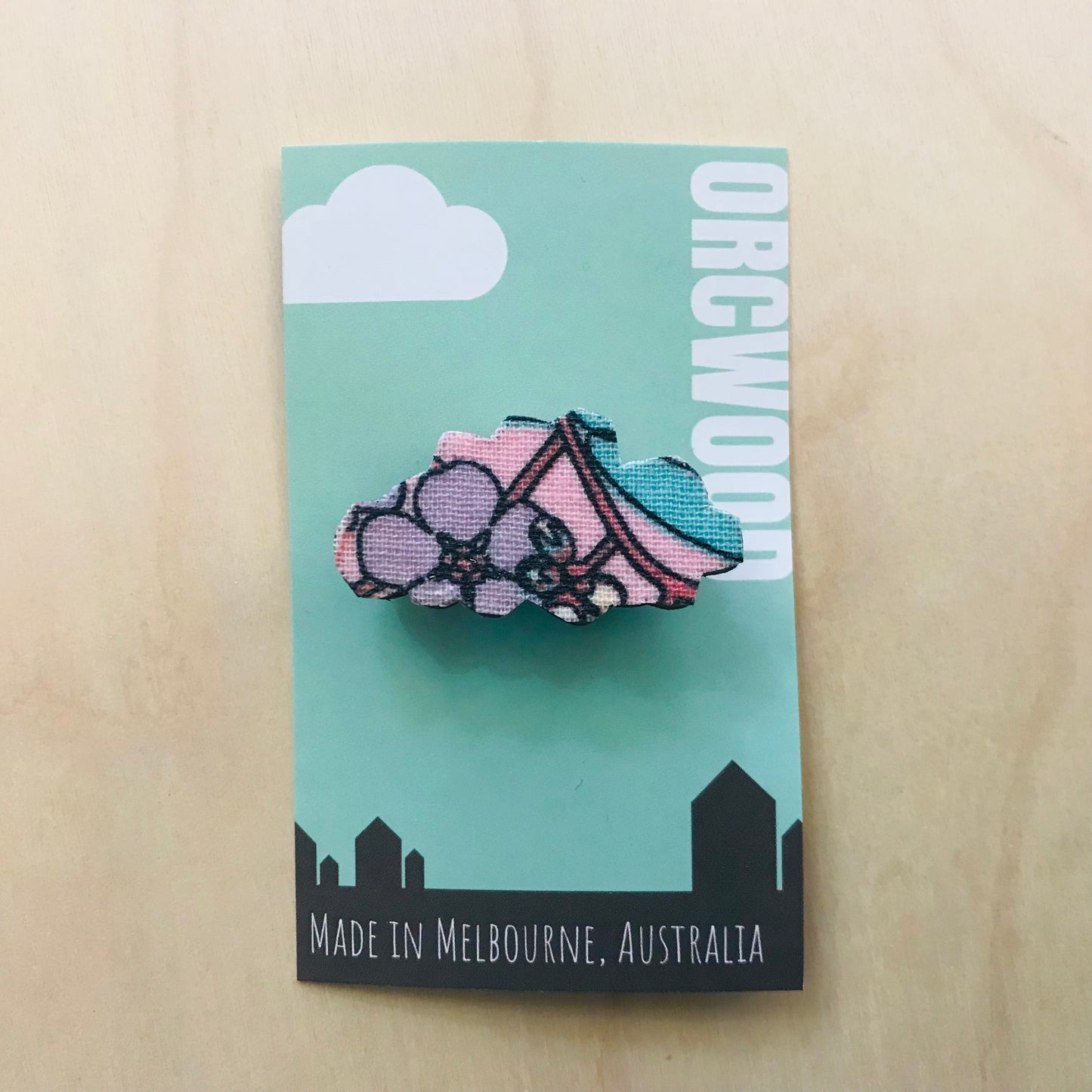 Cloud Fabric Layered Wood Brooches