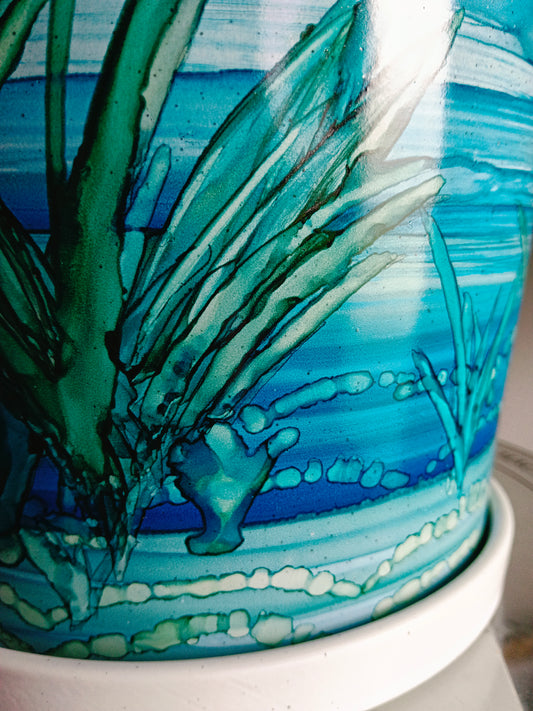 Alcohol Ink planter pot with tray - POT #60