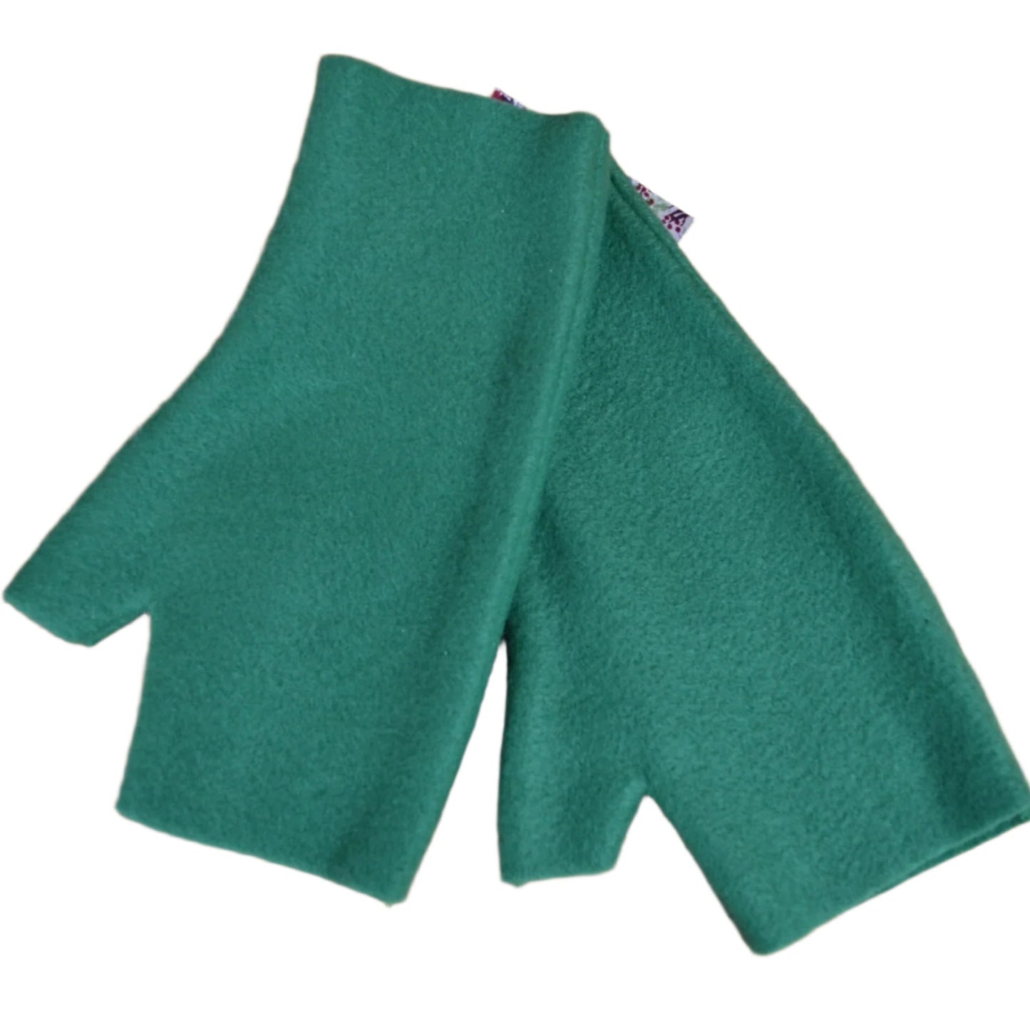 a pair of green Fleece fingerless gloves