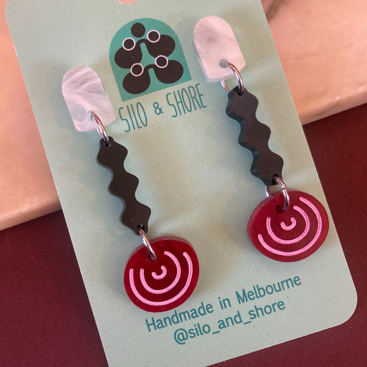 Art Deco Acrylic Earrings - Wave Drop Swirl