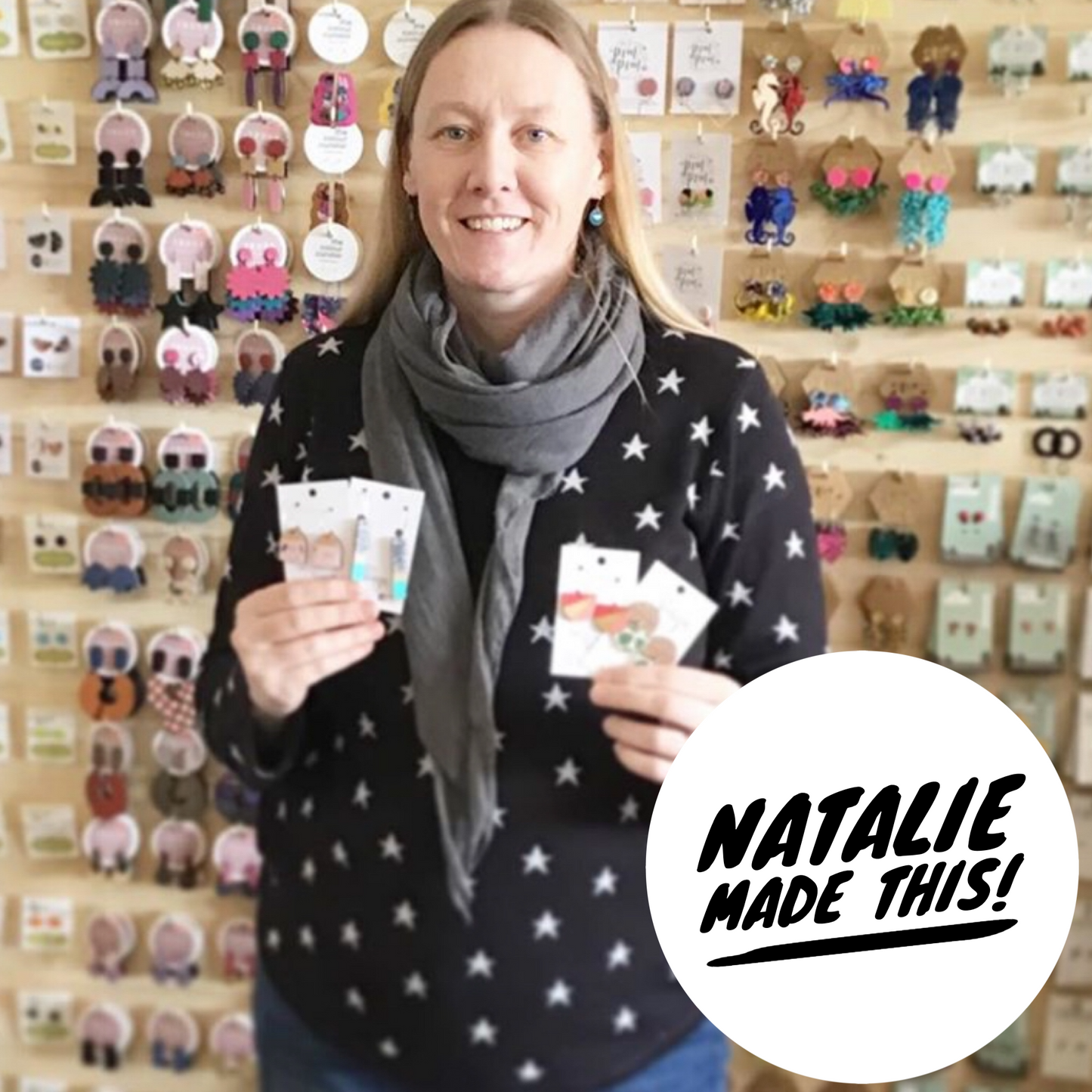 Bamboo Handpainted Mini Hoop Donut Studs